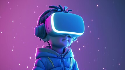3D Technology Sensation Metaverse Virtual Reality: A Boy Wearing VR Glasses