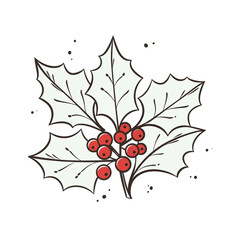 thick line art xmas holly, white background сreated with Generative Ai