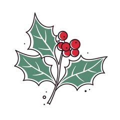 thick line art xmas holly, white background сreated with Generative Ai