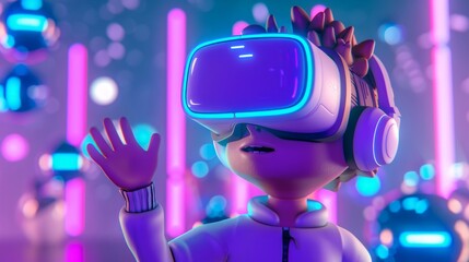 Fototapeta premium 3D Technology Sensation Metaverse Virtual Reality: A Boy Wearing VR Glasses