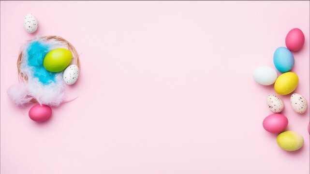 Pale pink background with bright Easter eggs.
