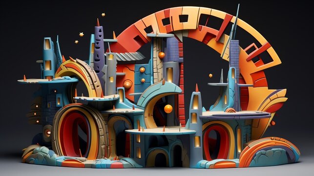 a clay sculpture depicting a futuristic school environment inspired by superhero tales Incorporate unique