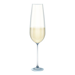 3D glass of white wine, high wineglass with grape drink for celebration toast vector illustration