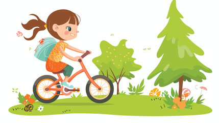 Naklejka premium Little girl kid riding bicycle a outdoors on a park