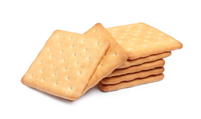 Tasty crispy square crackers isolated on white