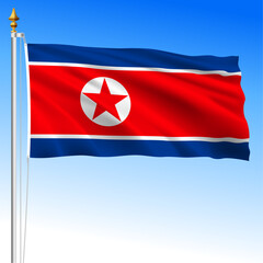 North Korea national waving flag, asiatic country, vector illustration