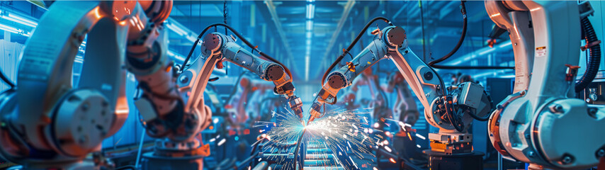 Robotic Arms Working on Assembly Line in Industrial Automation Process