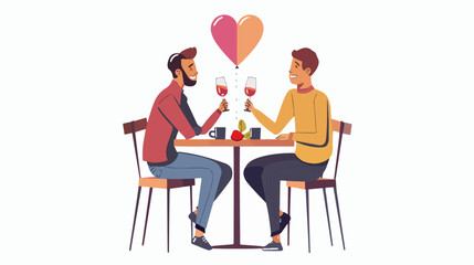 Loving gay couple sitting at restaurant table drinking