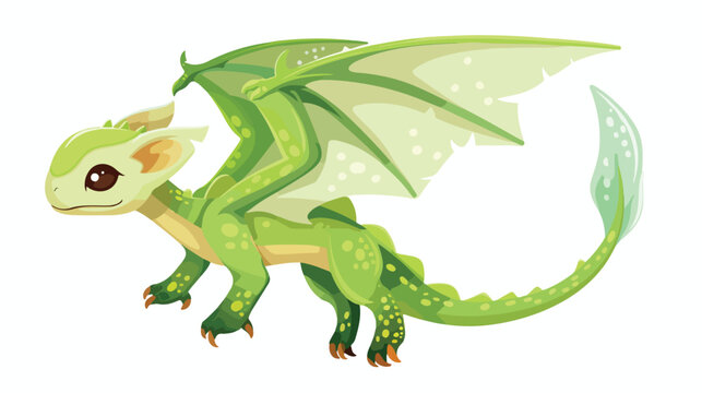 Little cute green flying young dragon childish vector