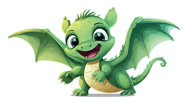 Little cute green flying young dragon childish vector