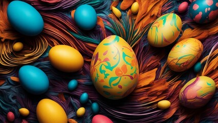 Fototapeta na wymiar Easter eggs in abstract drawings.
