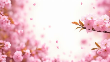 Illustration of sakura on a blurred background with a free space in the middle.
