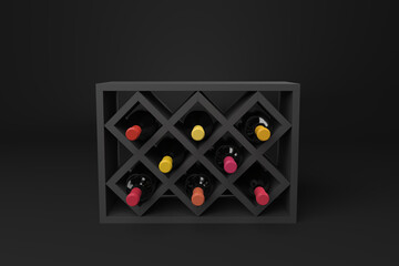 Dark wine storage rack with colored caps
