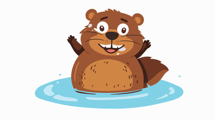 Little smiling beaver in a pool of water flat vector illustration