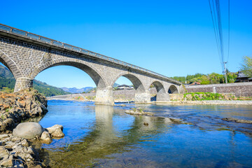春の馬溪橋　大分県中津市　Bakei Bridge in spring. Ooita Pref, Nakatsu City.