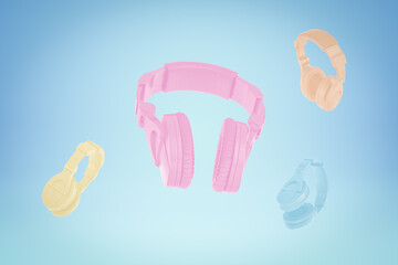 3d rendering of four pairs of headphones