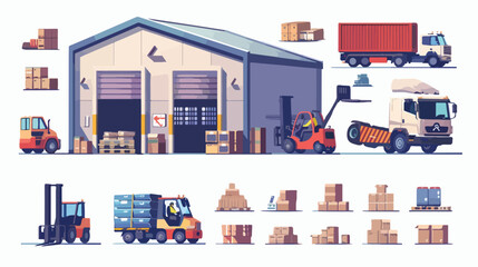Logistics illustrations collection. Warehouse center 