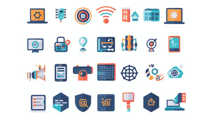 modern flat icons set of cyber security network technology