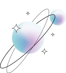 Cartoon Comic Book Style Abstract Floating Planets Illustration