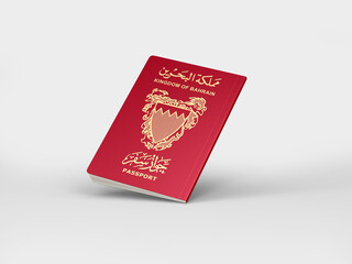 Bahrain passport floats in the air isolated on white, International passport mockup in document for travel