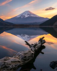 Breathtaking Reflection of Mount Fuji at Sunset on Serene Lake Kawaguchiko Japan s Iconic Natural...