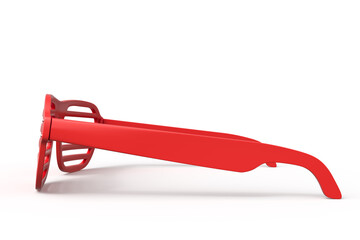 Side view of red shutter shades on white