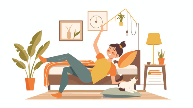 Morning exercises flat vector illustration. Healthy 