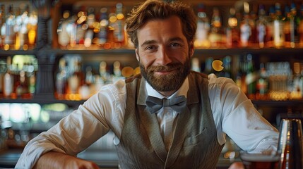 Colleagues smiling at the camera in a bar