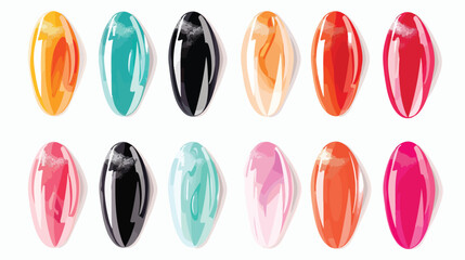 Nails shape icons set. Types of fashion bright colour