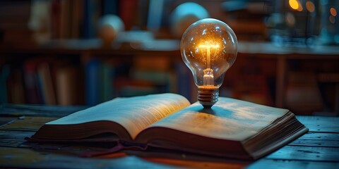 Illuminating the Path to New Knowledge A Book and Lightbulb Symbolizing the Anticipation of Discovering Wisdom