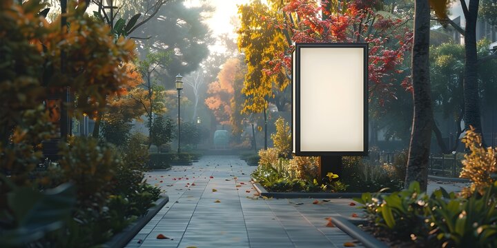 Autumnal Park with Versatile Signboard for Seasonal Advertising and Community Announcements