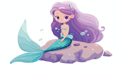 Mermaid lilac hair cute cartoon flat children vector illustration