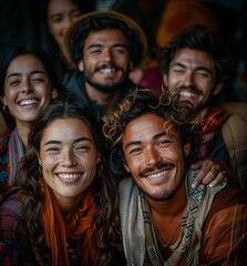 Happy, positive young people of different nationalities, men and women, friends smiling. Unity.