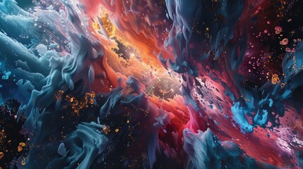 Abstract exploration of elemental forces converging in a symphony of chaos and harmony, echoing the rhythm of creation. 8k, realistic, full ultra HD, high resolution, and cinematic