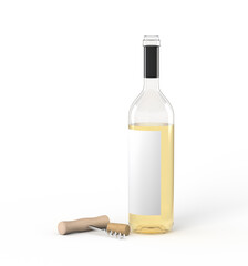 White wine bottle with corkscrew
