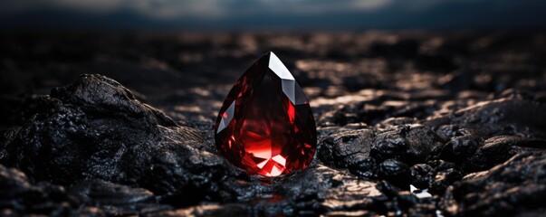 Beautiful shinning red diamond on the black background. - obrazy, fototapety, plakaty