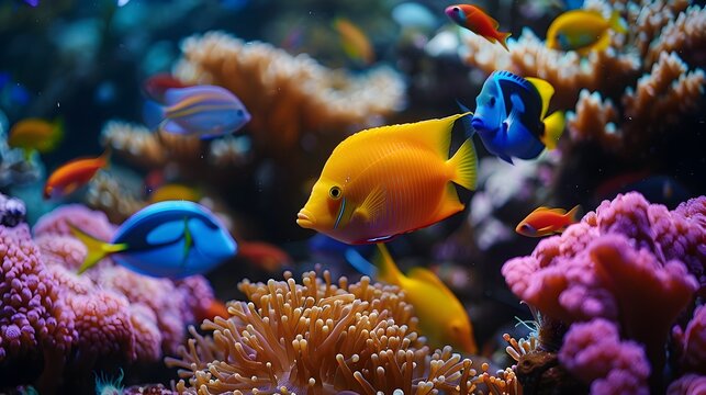 Vibrant Underwater Coral Reef Teeming with Diverse Marine Life in Vivid Colors
