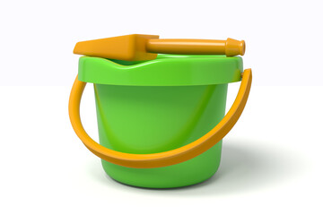 Sturdy green plastic bucket with shovel