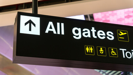 All gates written on airport sign