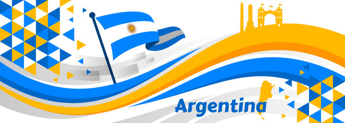 Happy Argentina Independence Day on 9Th of july Vector Illustration with Waving Flag in Flat Cartoon Celebration Hand Drawn Landing Page Templates
