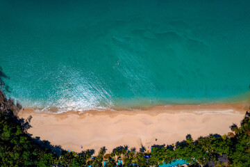 Paradise Thai Phuket, blue sea and sand beach Banana, travel photo Thailand by drone, aerial top view