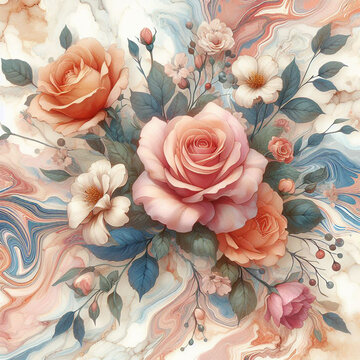 Marble wallpaper background of spring flowers elegant beautiful floral seamless pattern of fabric hand-painted flowers baroque colorful decoration