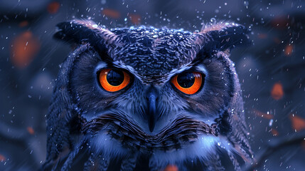 illustration of an owl in the rain flat style