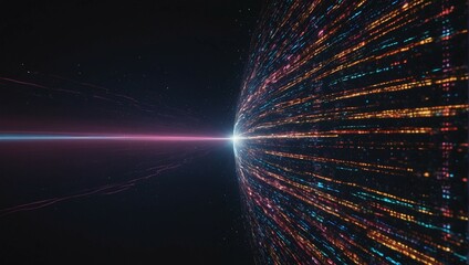 Fototapeta na wymiar beam of light in central point splits into millions of rays symbolizing technological singularity
