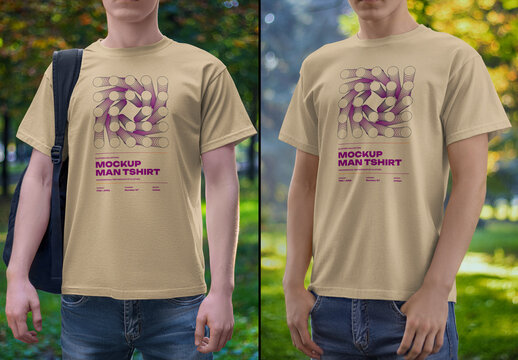 2 Mockups of Men's T-shirt on the Street