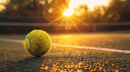 Golden hour tennis match action close-up with vibrant sunset - obrazy, fototapety, plakaty