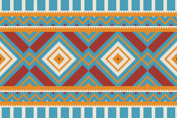 Ikat Fabric Paisley Embroidery Background. Ikat Damask Geometric Ethnic Oriental Pattern traditional.aztec Style Abstract Vector illustration.design for Texture,fabric,clothing,wrapping,sarong.