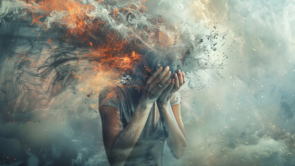 Conceptual Artwork: Abstract Digital Illustration Representing Anxiety and Depression, Extreme Frustration