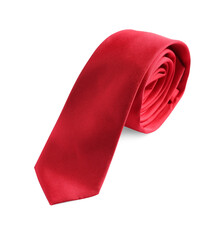 One red necktie isolated on white. Men's accessory