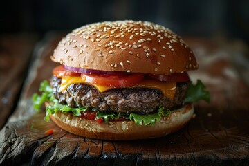 Product shot of fresh big hamburger or cheeseburger